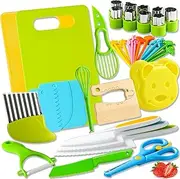 46Pcs Kids Knife Set, Kids Cooking Sets, Kids Safe Knives, Toddler Knife Set, Montessori Kitchen Tools for Toddlers for Real Cooking with Plastic Children Safe Knives Crinkle Cutter Kids Cutting Board