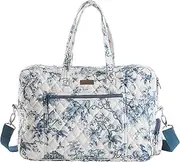 [Maison d' Hermine] Weekender Bags for Women Cotton Quilted Duffel Overnight Luggage Weekend Bag for Men Gym Sports Gifts Travel Business Travellers Family Trip (Bonobo - Blue)