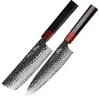 2Pcs TURWHO Chef Knife Nakiri 9Cr18Mov Hi-Carbon Steel Handmade Kitchen Knife