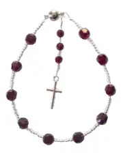 Bracelet, Rosary, Made with Swarovski Crystal, Magnetic Clasp, Silver Cross, 7"