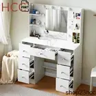Large LED Dressing Table Mirror Set Vanity Desk with Storage Drawer Shelf White