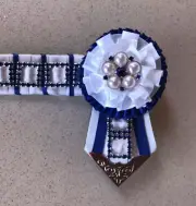 Royal Blue & White Satin Ribbon Browband Large Pony 35 cm - NEW