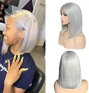Glueless HD Lace Bob Wigs Grey Human Hair 180% Density Pre Plucked Straight 12inch Middle Part 13x4 Transparent Lace Frontal Bleach Knot Gray Short Cut Bob Wig Virgin Hair for Women(Could be restyle)