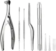 Earwax Removal Kit 5 Pcs, Ear Wax Cleaning Tool Set, Ear Pick with LED Light USB Charging, Stainless Steel Ear Curette, Earwax Tweezer, Ear Canal Dilator, Ear Wax Remover Tool with Storage Box