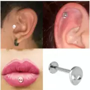 16G ALIEN STEEL INTERNALLY THREAD LIP LABRETS TRAGUS STUDS EAR RING CONCH
