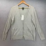 Eileen Fisher Women's Large Featherweight Cardigan Sweater Light Gray Hooded