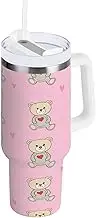 RPLIFE Cute Bear Pink Tumbler Cup, Stainless Steel Bottle, Drinking Cups with Lids and Straws