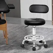 [ALFORDSON] Salon Stool Declan Round Swivel Drafting Rolling Stools in 47.5-62cm Height Adjustable PU Leather Spa Stool with Footrest Wheels Hair Dress Barber Chair with Backrest for SPA Massage Black