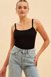 Black Prea Bind Detail Singlet - Size L, Women's Basic