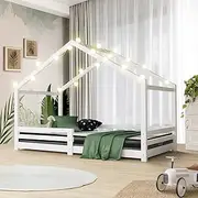 Oikiture Kids Bed Frame with Single Mattress Wooden Home Bedroom Furniture Set White