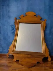 Vintage Folk Art Wooden Framed Mirror Similar To Colonial Chippendale Style