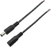 5/10Pcs 5.5mmx2.1mm Male Plug Female Jack DC Power Cable Connector Pigtail Wire for CCTV Camera LED Strip Light(Balck Female,5Pcs)