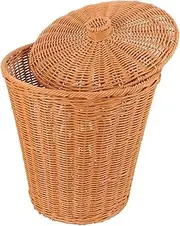 CHILDWEET Rattan Trash Can Woven Hamper with Lid Boho Basket Imitation Rattan Woven Baskets Flower Pot Holder Rustic Farmhouse Storage Basket Woven Blanket Basket Trash Woven Holder Plastic
