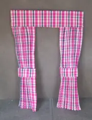 Dolls house curtains. PINK CHECK PATTERN -1:12TH . 6" LONG.