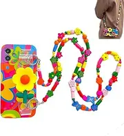 Flower with Lanyard Neck Strap Silicone Phone Case for iPhone,Case for iPhone,Case Flower with Strap,Colorful Flowers Case with Wrist Strap for Women Girl