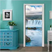 Door Stickers Self-Adhesive Landscape Waterfall Art Door Sticker Home Decoration Mural Porch Wallpaper Poster(90x200cm)