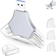 USB 3.0 Flash Drive 64gb for iPhone, 3in1 External Memory Picture Keeper Storage Stick for Photo/Video/Data Saver/Backup, V8.34High Speed Thumb Drives for iPhone/iPad/Android/PC - Whisper