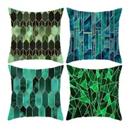 Set of 4 Geometric Green and Blue Square Cushion Covers Throw Pillow Cases for Home Decoration
