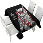 Funny Retro Hipster Photographer Owl Tablecloth