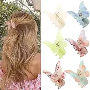 NAISIER Hair Claw Butterfly Tortoise Shell Jaw Clips 2.3 inch Beautiful Hair Accessories for Girls and Women. (Mixed color, 6 pack)
