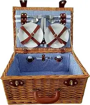 Wicker Picnic Basket for 4 People,Willow Picnic Hamper Basket with Cutlery Service Kit & Handle,Complete Picnic Accessories for Camping,Trips and Outdoor Party