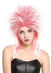 Wig Ladies Men's Carnival 80er Wave Punk Popstar Red White Mix Backcombs