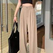 High-Rise Plain Straight Leg Dress Pants Khaki - L