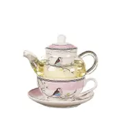 Ceramic Flower Teapot Flower Bird Cup Saucer Heat-Resistant Glass Pot Set Coffee Cup Afternoon Tea Pink