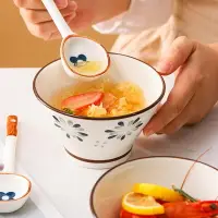 在飛比找樂天市場購物網優惠-楓林宜居 簡約日式陶瓷5英寸斗笠碗碗勺組合套裝餐具家用米飯碗