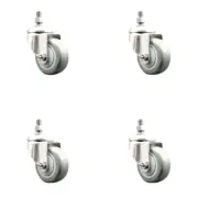 3.5 Inch 316SS Gray Polyurethane Wheel Swivel 3/8 Inch Threaded Stem Caster Set