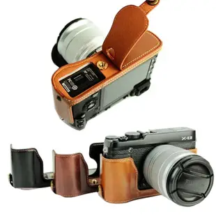 適用於 Fujifilm XE2 X-E2 X-E1 XE1 XE3 XE4 PU 皮革半身套裝蓋帶電池開口的時尚相機包