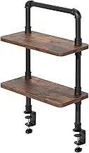 VIVO Clamp-on Premium 40cm Industrial Pipe 2-Tier Tabletop Shelving, Heavy Duty Desk Extension Organizer, Modern Desktop Display Shelf, Rustic Vintage Brown Shelves, DESK-SHELF16-2N