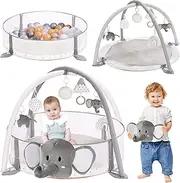 5-in-1 XL Large Baby Activity Gym 43.5"x 43.5" & Ball Pit - Combination Baby Activity Gym and Ball Pit for Sensory Exploration and Motor Skill Development, for Newborns, Babies and Toddlers