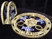 Natural Vine Woven Trivet & Napkin Holder W/ Blue Ceramic Fish Design