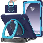 [PboyiqiS] Heavy Duty Case for Galaxy Tab A9 Plus 2023 Case 11 inch, Hybrid Rugged Case, Shockproof Kids Case with 360 Rotating Stand/Shoulder Strap (Navy Blue)