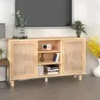 vidaXL Sideboard Brown 105x30x60 cm Solid Wood Pine and Natural Rattan BMG