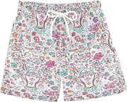 [ODAWA] Whimsical Tree Colorful Flowers Kids Swimwear Drawstring Elastic Waist with Mesh Lining Board Shorts for Ages 2-12, Whimsical Tree Colorful Flowers, 12 Years