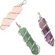 [BESTYASH] 3pcs Hexagon Pillar Pendant Jewel Beaded Bracelet Birthstone Charms Car Mirror Hanging Accessories Amethyst Hanging Car Charm Chakra Charms Stone Pendant Crystal