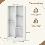 Freestanding 5-Cube Storage Shelf with Anti-Tipping Kits, White, 90 kg Capacity