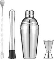 Glass or Stainless Steel Cocktail Shaker Kit with Leak Proof Seal Cocktail Mixer Set, Stainless Steel Bar Tools, Rustproof Bartender Kit with Measuring Cup Muddler for Home Bar Use