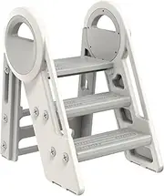 SKYROKU 2-in-1 Toddler 3 Step Stool with Safety Handrails, Durable Convertible Step Stool for Kids, Supports Up to 200 lbs, Stable Triangular Structure, Ideal for Kitchen & Bathroom Use(Grey)