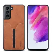 Denior For Samsung Galaxy S21 FE Leather Case with Elastic Wallet Card Holder Slot Pocket Cover - Brown