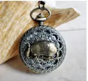Armadillo pocket watch, mens pocket watch with armadillo mounted on front case