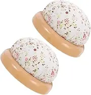 MINAOLULUS 2pcs Compact Sewing Pin Cushion: Portable Needle Holder with Wooden Base - Floral Pattern Fabric Covered Round Pin Cushion