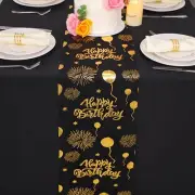 Happy Birthday Table Runner Black and Gold 120 Inches Glitter Foil Metallic