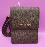 NWT MICHAEL KORS Signature Lanyard ID Card Holder Case Jet SET Brown