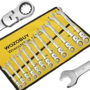 9pcs 6-22mm Flexible Head Spanner SET Ratchet Gear Chrome Vanadium Wrench Tool,