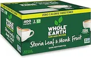 Whole Earth Sweetener Stevia Leaf and Monk Fruit Sweetener, Erythritol Sweetener, Sugar Substitute, Zero Calorie Sweetener, 400 Stevia Packets