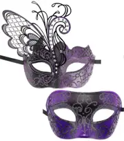 Couple Masquerade Mask Metal Iron Butterfly Ball Mask Party Mask (black)2pcs Walkbee Purple