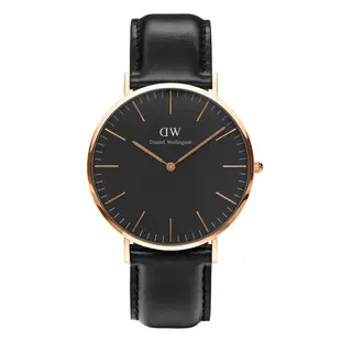 Daniel Wellington皮革風格時尚腕錶黑+玫瑰金-40mm-DW00100127 (10折)